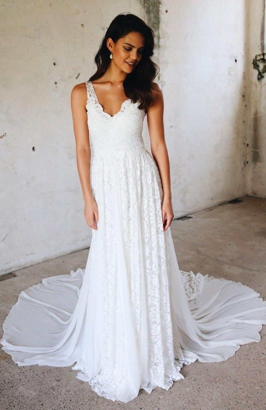 Grace Loves Lace Emilia Ivory Lace Wedding Dress XS Bridal Gown Silk